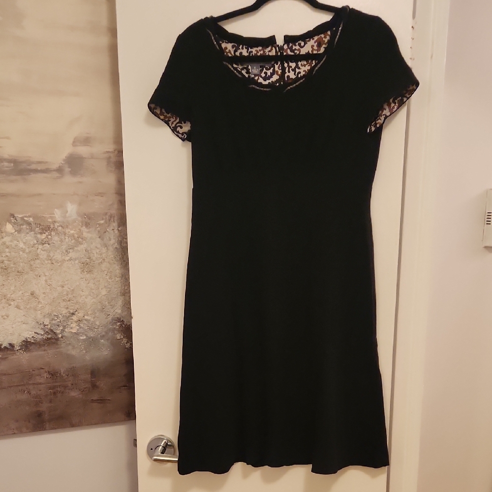 Donna Ricco Black Lace-Trim Midi Dress with Scoop Neck